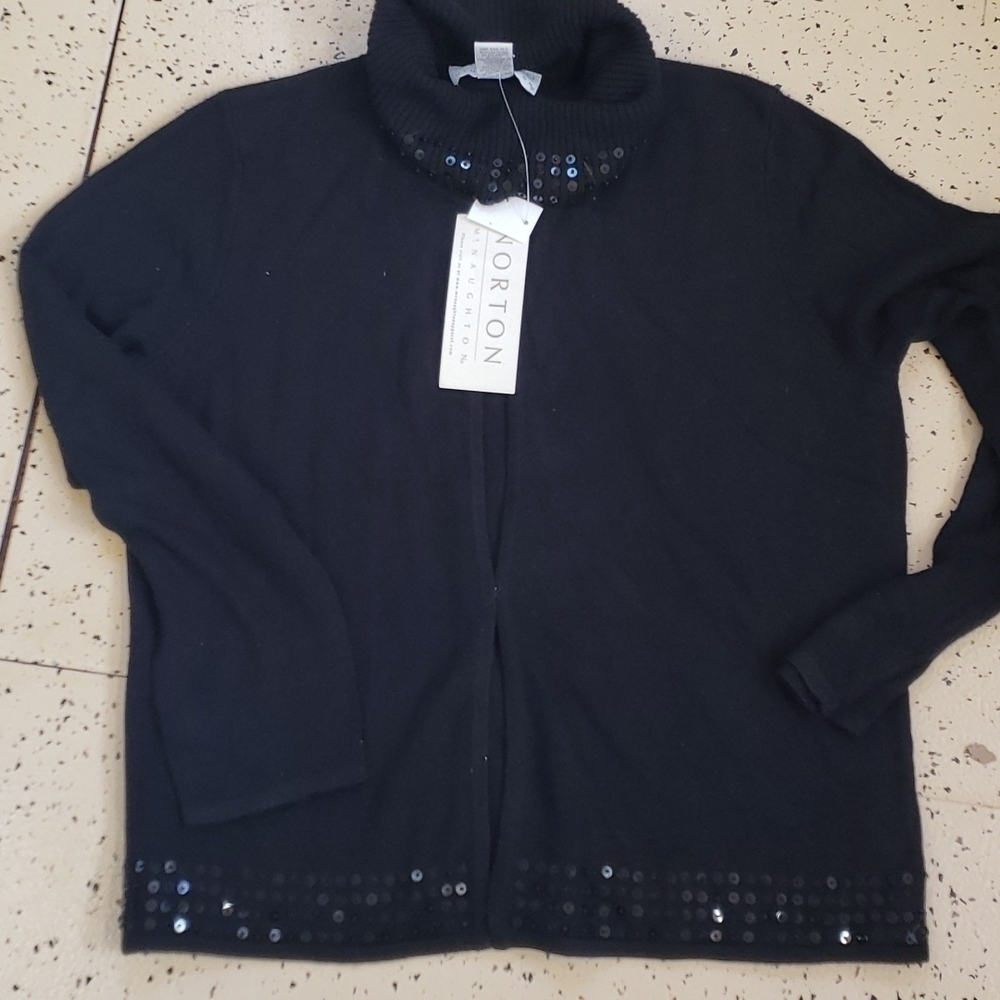 𝅺NORTON McNaughton sweater women's size large NWT cowl neck sequin neck and hem